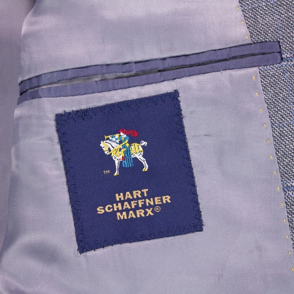 Hart Shaffner Marx Mens 44R Gray Check Windowpane‎ Sport Coat Blazer Jacket USA